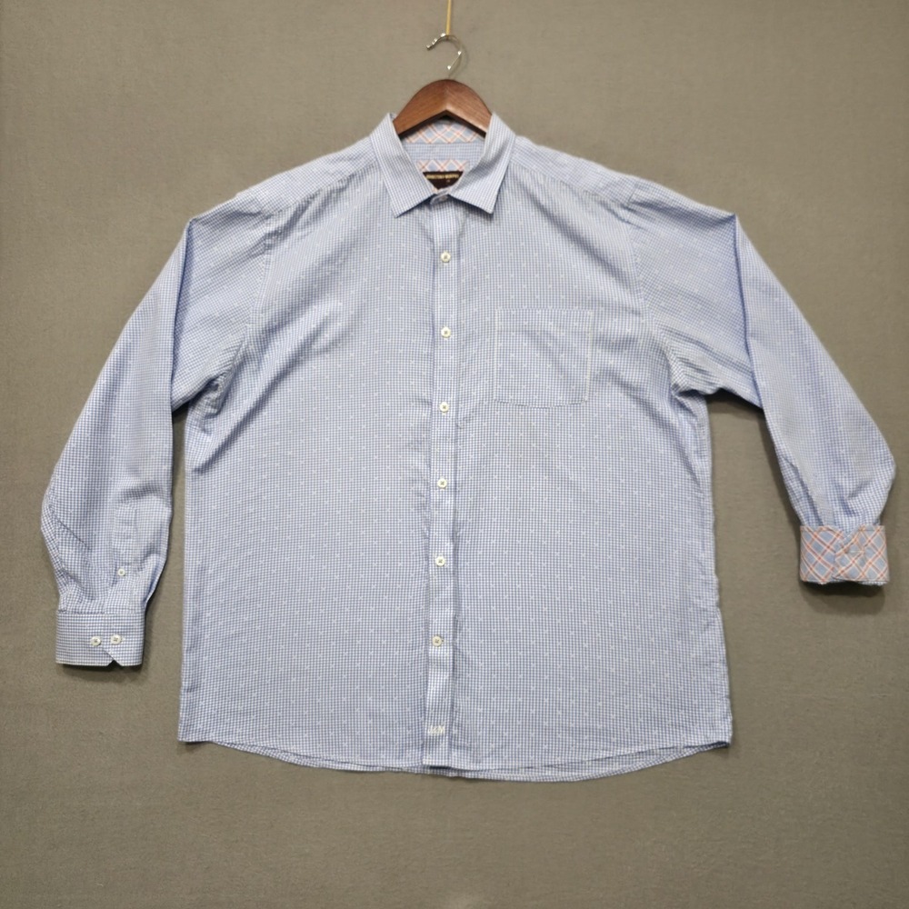 Johnston & Murphy Men's Blue Long Sleeve Button Up Flip Cuff Shirt Size XL‎